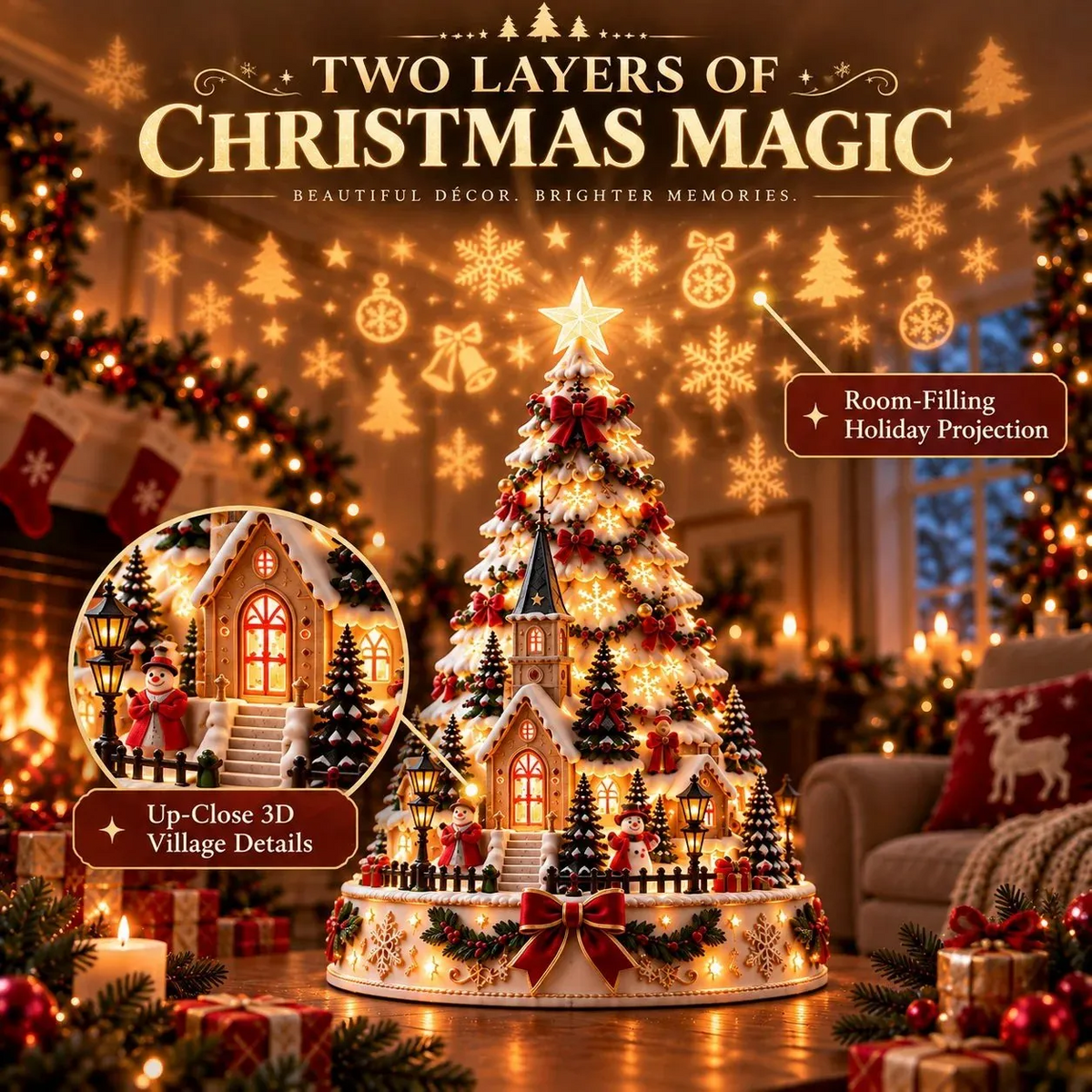 ✨Last Day 50% OFF✨🎄Christmas Village Projection Centerpiece – 4 Themed Villages