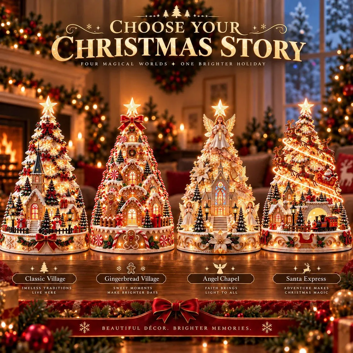 ✨Last Day 50% OFF✨🎄Christmas Village Projection Centerpiece – 4 Themed Villages