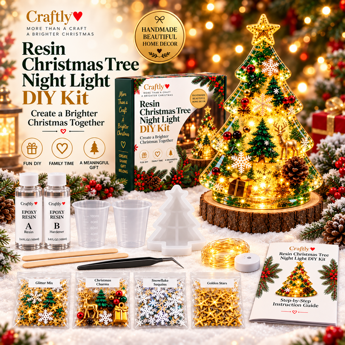 Christmas Resin Night Light DIY Kit – Handmade Glowing Holiday Keepsake