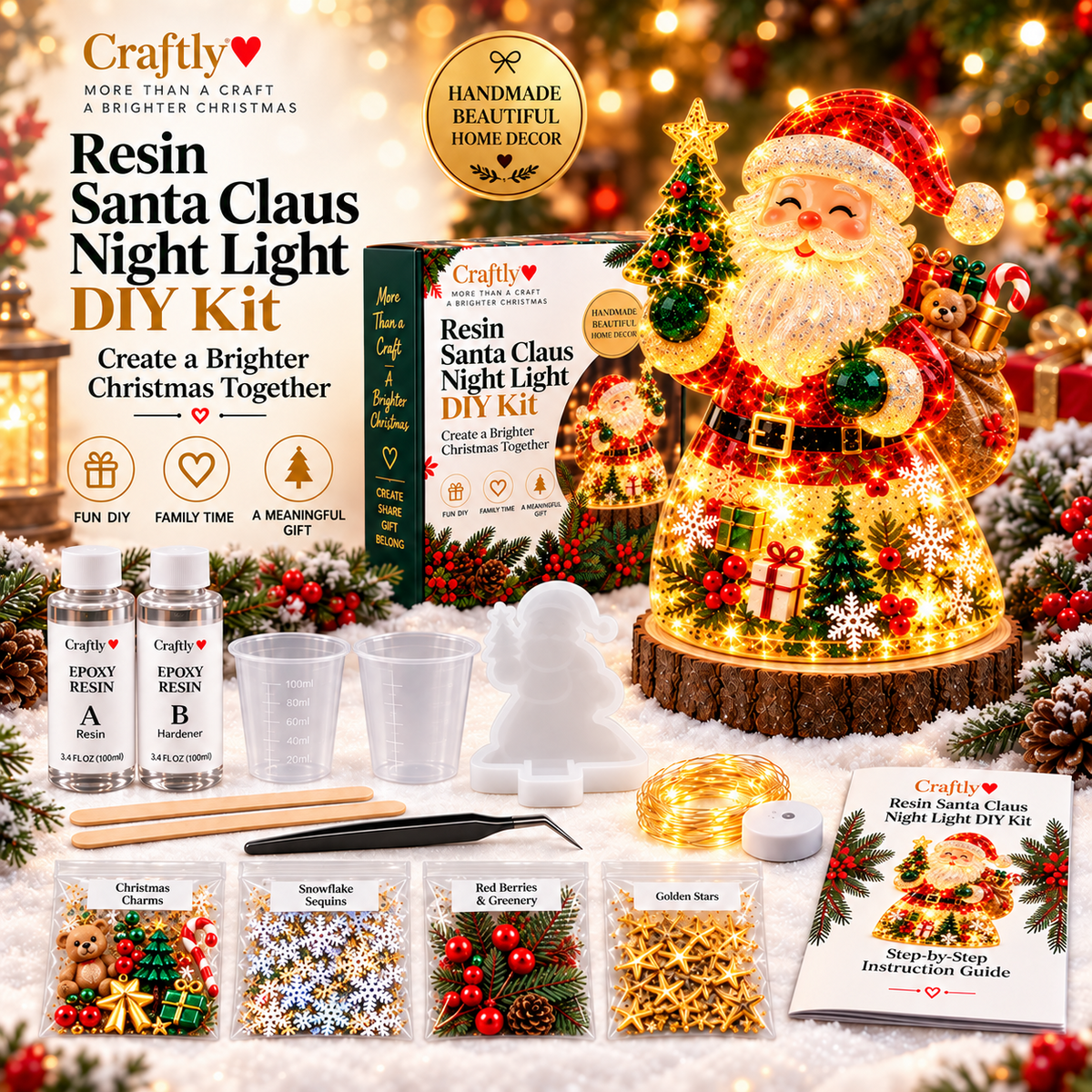 Christmas Resin Night Light DIY Kit – Handmade Glowing Holiday Keepsake