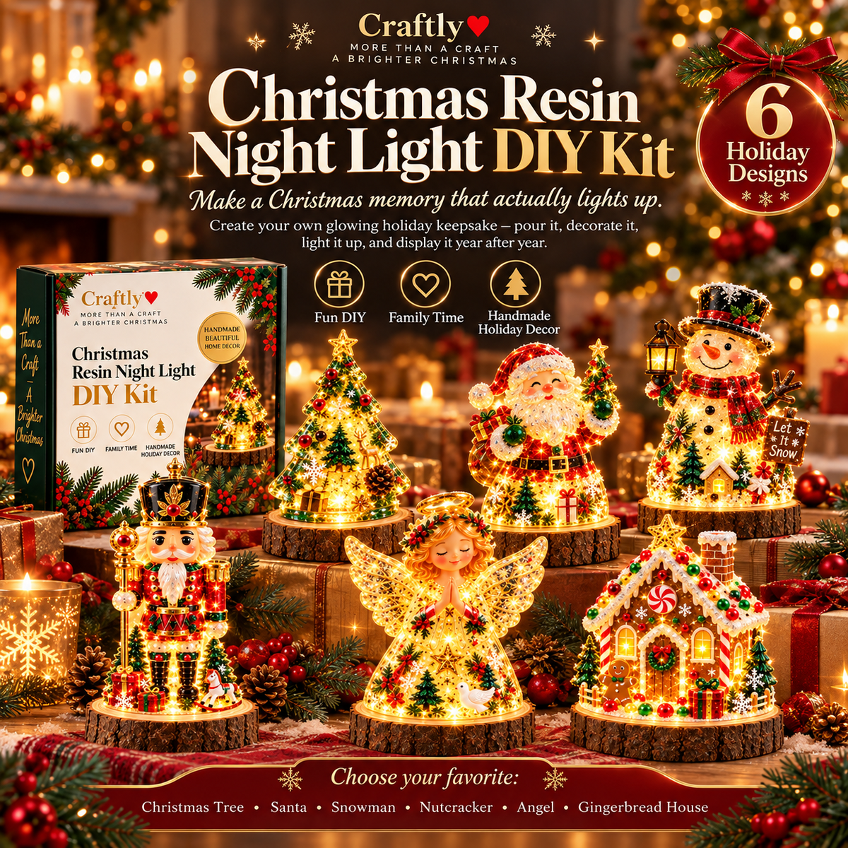 Christmas Resin Night Light DIY Kit – Handmade Glowing Holiday Keepsake