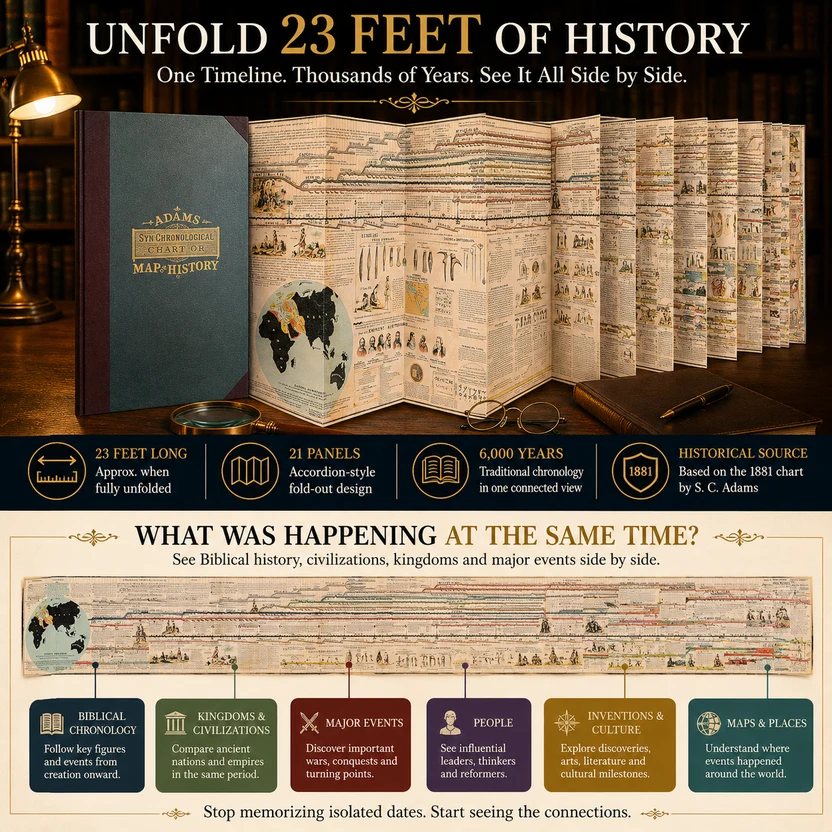 🌍Adams Time Chart 3.0 – 23-Ft Fold-Out Biblical & World History Timeline