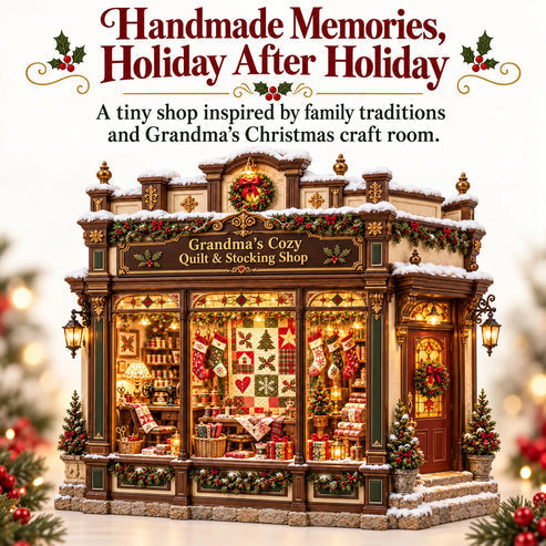 🧵 Grandma’s Cozy Quilt Shop DIY Kit 🎄 | Light-Up Christmas Miniature | Build Your Own Holiday Tradition